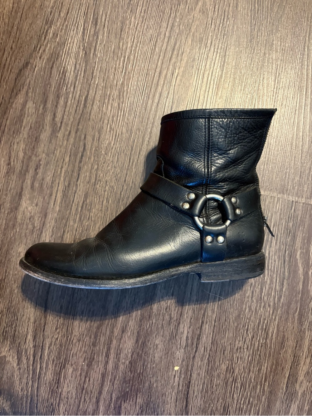 Frye Black Leather Harness Ankle Boot
